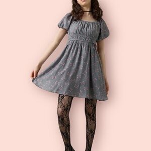 Francesca’s Hello Franki Puff Sleeve Pink Bow Girls Peasant Dress L (12) Gray
